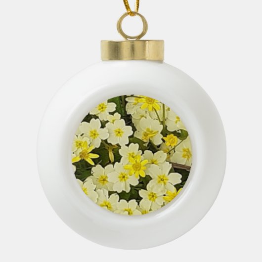 Frühlingsprirosen Keramik Kugel-Ornament (Vorderseite)