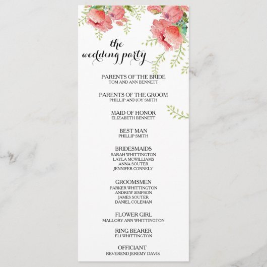 Frühlingsprogramm für Hochzeiten von Peony Programm (Rückseite)