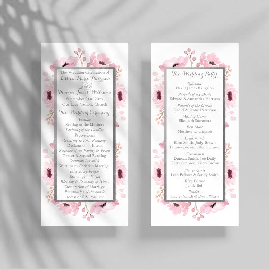 Frühlingsprogramm "Pinks Watercolor Floral Wedding Werbekarte