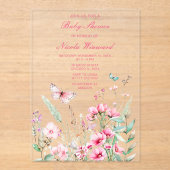 Frühlingspülung Rosa Butterfly BläserBaby Dusche Acryleinladungen (Vorderseite)