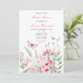 Frühlingspülung Rosa Butterfly BläserBaby Dusche Einladung (Stehend Vorderseite)