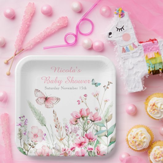 Frühlingspülung Rosa Butterfly BläserBaby Dusche Pappteller (Party)
