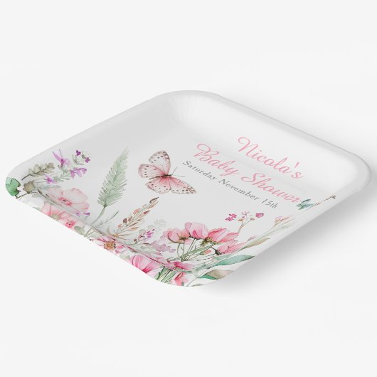Frühlingspülung Rosa Butterfly BläserBaby Dusche Pappteller (Gewinkelt)
