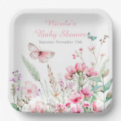 Frühlingspülung Rosa Butterfly BläserBaby Dusche Pappteller (Vorderseite)