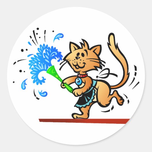 Frühlingsputz Kitty Katze Runder Aufkleber (Vorderseite)