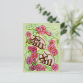 Frühlingsraccoons der Rose Postkarte (Stehend Vorderseite)