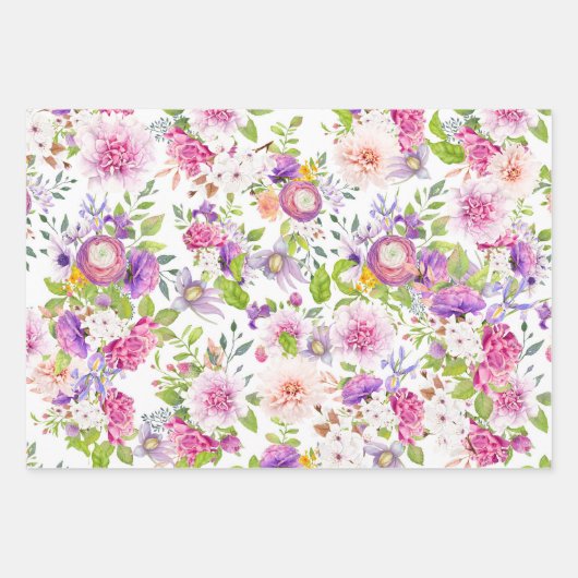 Frühlingsranunculus und Rose Collage Geschenkpapier Set (Vorderseite)