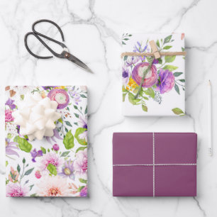 Frühlingsranunculus und Rose Collage Geschenkpapier Set