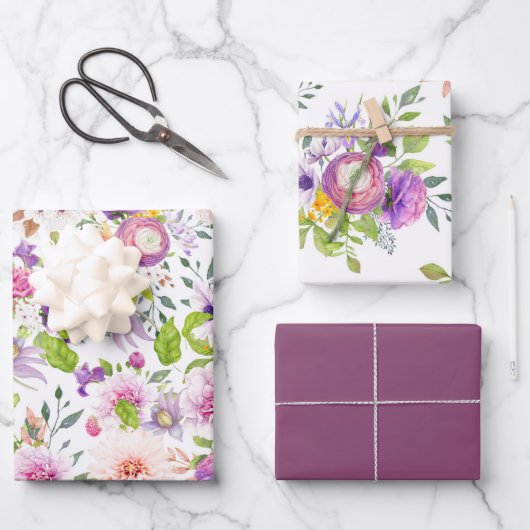 Frühlingsranunculus und Rose Collage Geschenkpapier Set (Vorderseite)