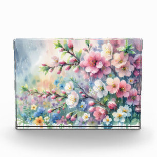 Frühlingsregen Blüten Aquarell Cottagecore Fotoblock
