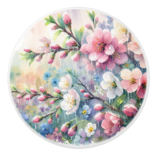 Frühlingsregen Blüten Aquarell Cottagecore Keramikknauf