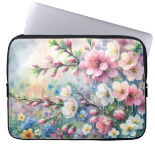 Frühlingsregen-Blüten-Aquarell-Cottagecore Laptopschutzhülle