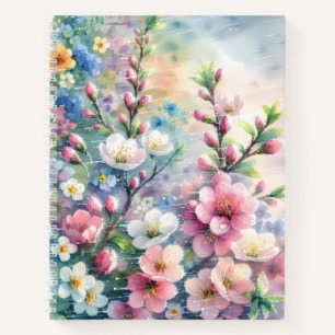 Frühlingsregen Blüten Aquarell Cottagecore Notizblock
