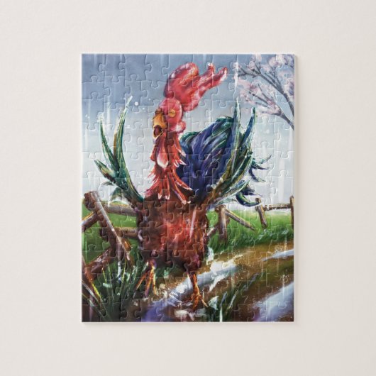 Frühlingsregen-Hahn-Illustration-Jigsaw-Puzzle Puzzle (Vertikal)