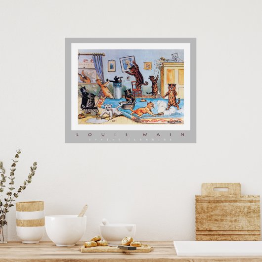 Frühlingsreinigung durch Louis Wain (1860-1939) Poster (Küche)