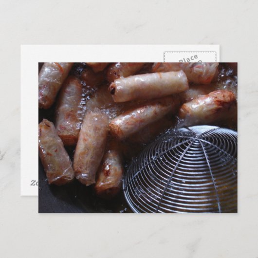 Frühlingsrollen werden in Laos hergestellt Postkarte (Vorne/Hinten)