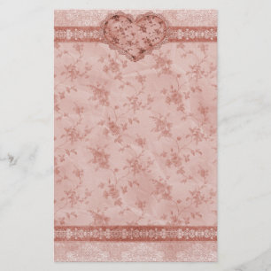 Frühlingsromane mit rosa Blumen und Spitzen-Herz Briefpapier