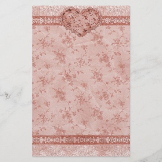 Frühlingsromane mit rosa Blumen und Spitzen-Herz Briefpapier (Vorderseite)