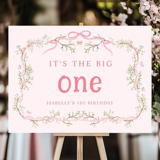 Frühlingsrosa Blossom Blumenrahmen 1. Geburtstagsz Poster