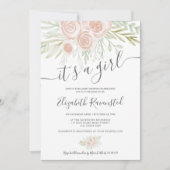 Frühlingsrosa grüne Blütenwasserdusche Einladung (Vorderseite)