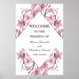 Frühlingsrosa Kirschblüte. Blumenhochzeit Willkomm Poster
