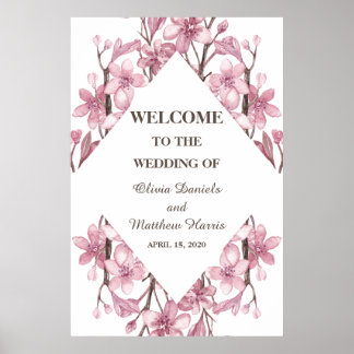 Frühlingsrosa Kirschblüte. Blumenhochzeit Willkomm Poster