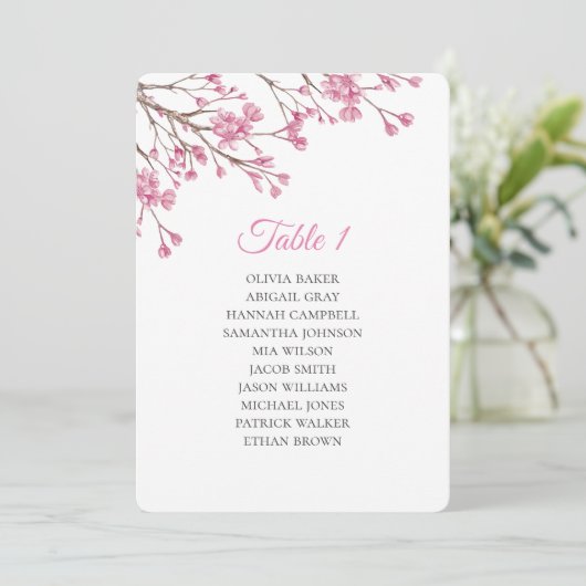 Frühlingsrosa Kirschblüte. Hochzeitssitzpläne Einladung (Stehend Vorderseite)