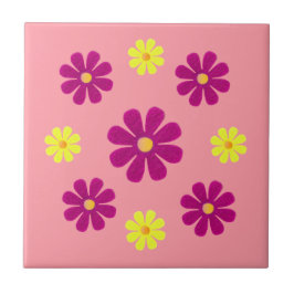 Frühlingsrosa und gelbe Blumen für die Küche Fliese