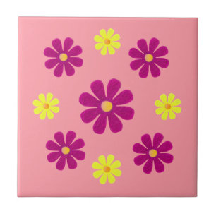 Frühlingsrosa und gelbe Blumen für die Küche Fliese