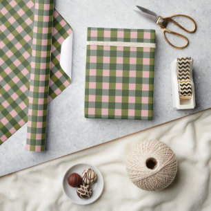 Frühlingsrosa und grün kariert geschenkpapier