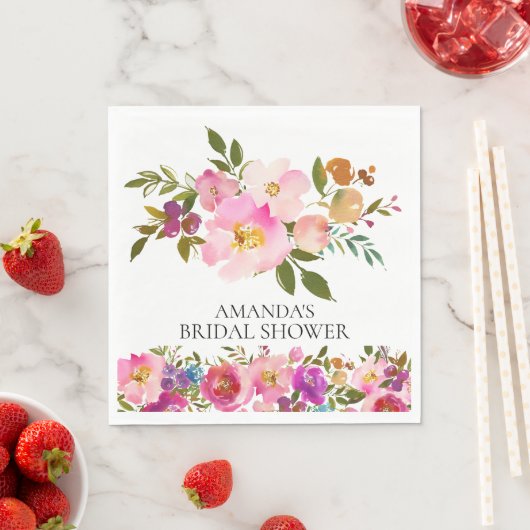 Frühlingsrosa und Lila Blumendusche Papier Napkins Serviette (Beispiel)