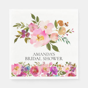 Frühlingsrosa und Lila Blumendusche Papier Napkins Serviette