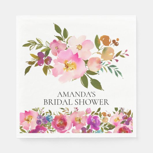 Frühlingsrosa und Lila Blumendusche Papier Napkins Serviette (Vorderseite)
