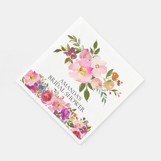 Frühlingsrosa und Lila Blumendusche Papier Napkins Serviette (Ecke)