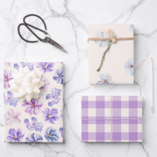 Frühlingsrosa und Lila Blüten Geschenkpapier Set