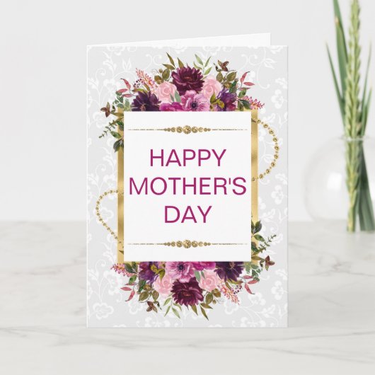 Frühlingsrosafarbene Blumen & Goldglitter Mutterta Karte (Vorderseite)