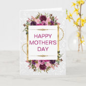 Frühlingsrosafarbene Blumen & Goldglitter Mutterta Karte (Gelbe Blume)