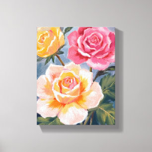 Frühlingsrosen   Florale Aquarellmalerei Blumen Leinwanddruck