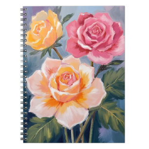 Frühlingsrosen   Florale Aquarellmalerei Blumen Notizblock