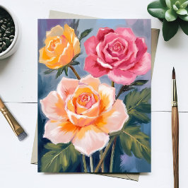 Frühlingsrosen | Florale Aquarellmalerei Blumen Postkarte