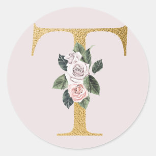Frühlingsrosen Gold Anfangsbuchstaben Aufkleber Bu