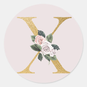 Frühlingsrosen Gold Anfangsbuchstaben Aufkleber Bu
