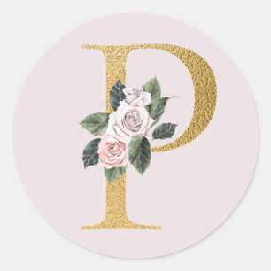 Frühlingsrosen Gold Anfangsbuchstaben Aufkleber Bu