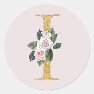 Frühlingsrosen Gold Anfangsbuchstaben Aufkleber Bu
