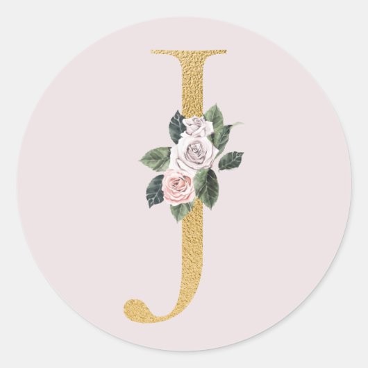Frühlingsrosen goldene Initialen Aufkleber Buchsta (Vorderseite)