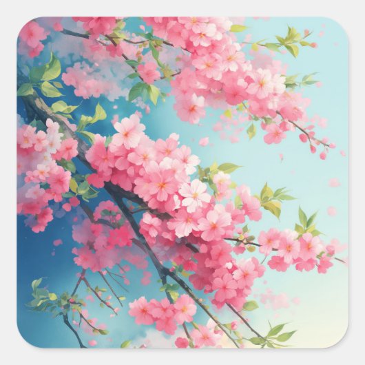Frühlingsröte der Sakura Quadratischer Aufkleber (Vorderseite)