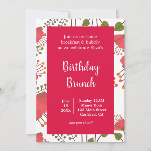Frühlingsroter Poppies Blumengeburt Brunch Einladung (Vorderseite)