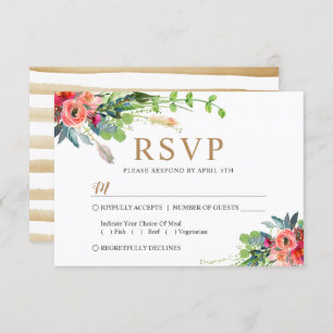 Frühlingsrustikal Boho Floral Watercolor Wedding R RSVP Karte