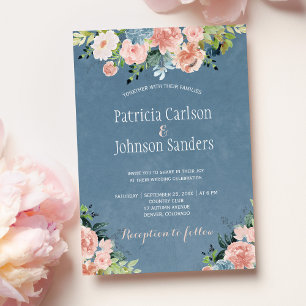 Frühlingsrustikal dusty blue und errötete blumeneh einladung