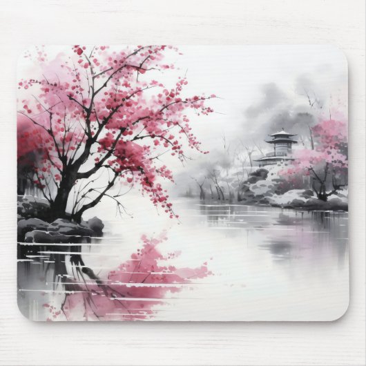 Frühlingssakura Tintenzeichnung Mousepad (Vorne)